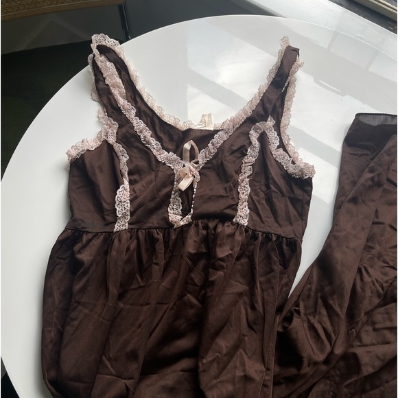 Vintage Brown Ruffle Milkmaid Lingerie Slip Dress - Picture 1 of 13